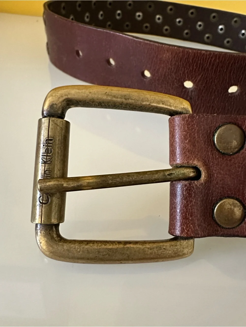 Calvin Klein Jeans Vintage Brown Studded Leather Belt